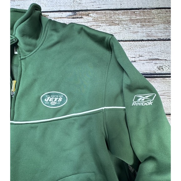 New York Jets NFL Reebok 1/4 Zip Up Green Pullover Sweatshirt Men's XL Back Logo - Picture 3 of 9